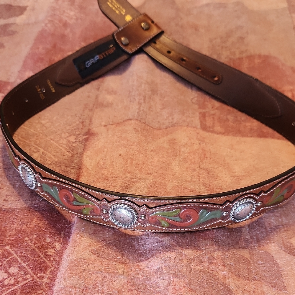 Ariat Brown Leather Belt with Silver and Green Accents